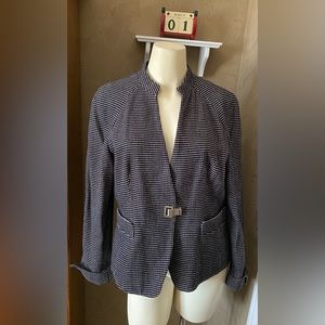 Anne Klein Black & White Checkered Work Blazer with metal buckle size 12